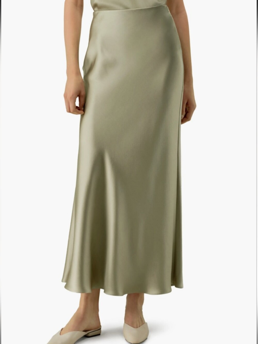 Satin charmeuse a line Long maxi skirt taupe green small See description